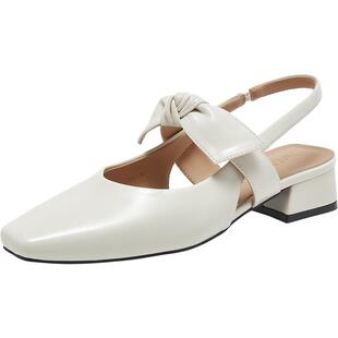 百思图2026夏新款蝴蝶结包头后空凉鞋方头粗跟玛丽珍女鞋R7021BH6