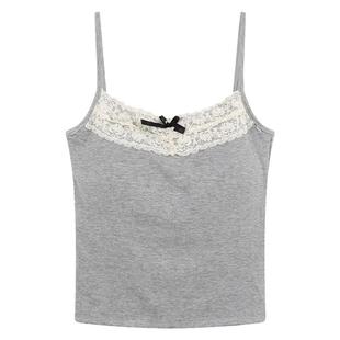 蝴蝶结蕾丝边辣妹吊带背心带胸垫女2024新款bm无袖内外穿打底上衣