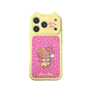 甜酷立体猫耳豹纹黑皮猫咪适用于iphone17promax卡通可爱少女心苹果16卡通图案波点手机壳粉色创意15外套