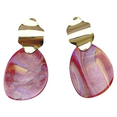 925银针复古女夸张酒红时尚耳环