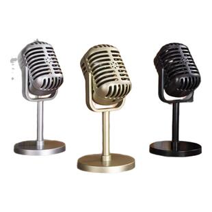 桌面假话筒仿真复古可升降老式麦克风模型影楼拍照装饰小摆件道具