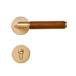 固特黑胡桃原木门锁家用通用型金色房门锁室内卧室门把手磁吸静音