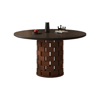 中古风圆形餐桌岩板圆桌家用