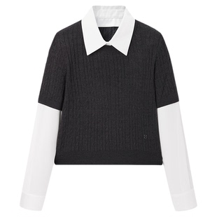 太平鸟2025年新款大师系列可机洗假两件拼接时髦毛套衫A1EEF1317