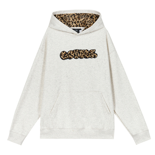 极路客26新款秋冬宽松加绒字母绣花美式休闲男女情侣豹纹连帽卫衣
