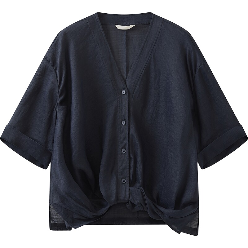 【商场同款】播26夏新品100%苎麻V领轻薄扭结短袖衬衫BDT2HD1613