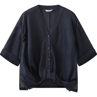 【商场同款】播26夏新品100%苎麻V领轻薄扭结短袖衬衫BDT2HD1613