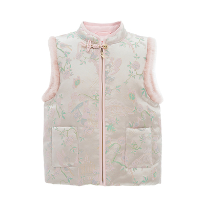 时尚新中式印花短款羽绒马甲