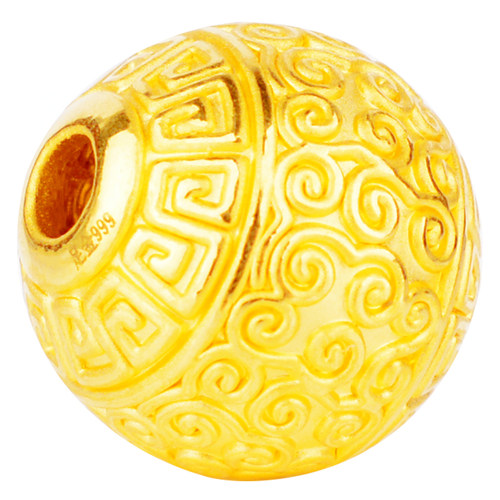 谁羽珠宝 3D硬金足金999黄金雕花转运珠 纯金祥云珠散珠圆回纹珠