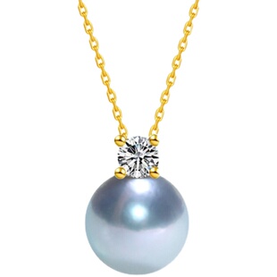 Akoya天然海水珍珠真多麻吊坠单珠项链18K黄金正圆极强光戴妃款