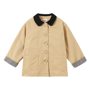 允儿妈女童春季新款法式巴恩风翻领风衣外套儿童2026小众开衫上衣