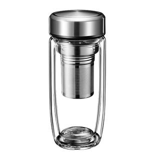 大容量茶杯双层玻璃杯男款办公女士高档水杯茶水分离隔热个人专用