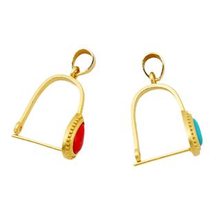 仿松石古法金平安扣S925纯银DIY翡翠吊坠扣头夹扣玉环扣平安扣