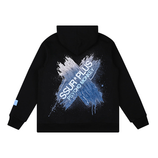 PCMY联名SSURPLUS渐变刷漆连帽卫衣男女情侣宽松涂鸦套头帽衫外套