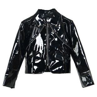 VE2 视觉系短款漆皮亮面夹克外套男模夜店舞台演出服未来先锋上衣