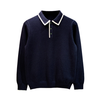 秋冬长袖商务复古拼色polo衫高级