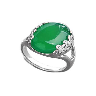 绿玛瑙玉髓女日韩久不掉色戒指环