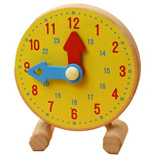 小学生认识时间教具钟表模型两针联动手动数学木质时钟学习器模具