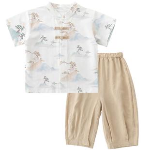 男童汉服夏季短袖薄款男孩新中式宝宝分体衣服夏装国风儿童套装