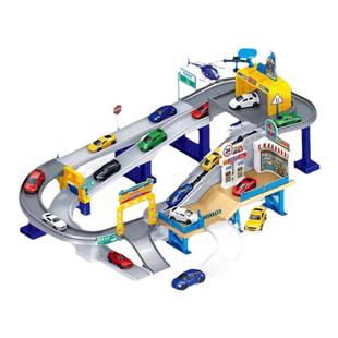 儿童大型城市立交电动轨道车停车场男孩闯关多层大楼滑轨跑道玩具