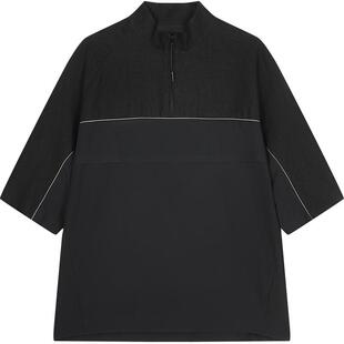 [含亚麻]速写男装春夏新款男士短袖T恤拼接立领上衣轻薄运动风