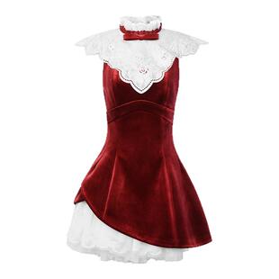 【Angelababy同款】lefame拉飞姆春季洛可可宫廷风丝绒红色连衣裙