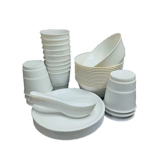 稻壳一次性餐具环保杯碟碗筷勺套装饭店家用杯子盘子户外四件套