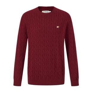 【冬季新品】GOLDEN BEAR/金熊 新款男装上衣红色圆领绞花针织衫