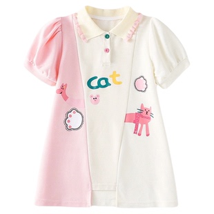 拉夏贝尔童装女童连衣裙短袖polo裙2026夏季宽松休闲可爱甜美裙子