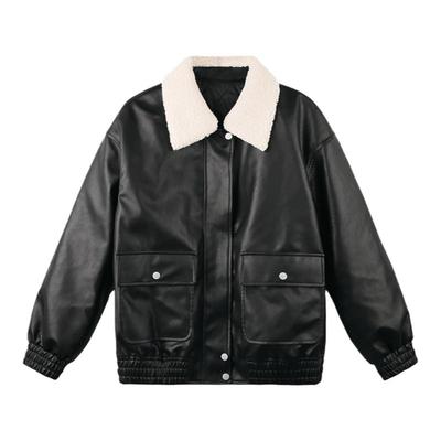 加厚夹棉皮衣外套女秋冬