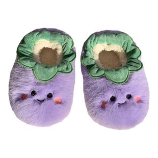 创意时尚可爱茄子亲子棉拖鞋休闲居家防滑保暖毛绒月子鞋女冬ins