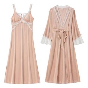 RoseTree新娘晨袍女秋冬季丝绒法式性感高级感睡衣睡袍套装带胸垫