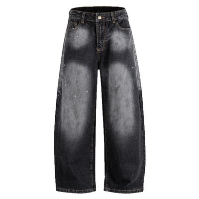 聊不完的水洗做旧直筒牛仔裤