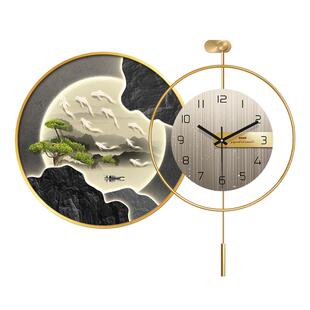 现代轻奢静音钟表挂钟餐厅装饰画网红高档大气中式客厅时钟挂画表