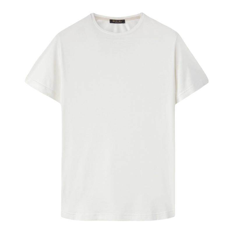Loro Piana/诺悠翩雅男装桑蚕丝和和棉质混纺简约白色短袖T恤