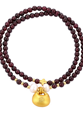 金色新中式福袋石榴石串珠手链