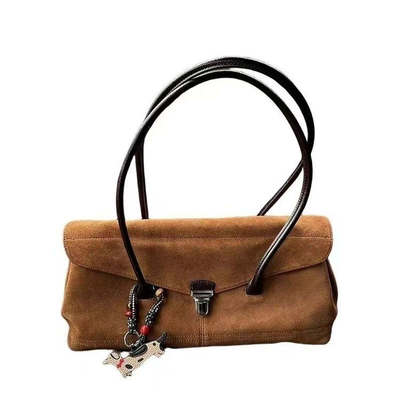 2025秋冬新款棕色麂皮绒腋下包