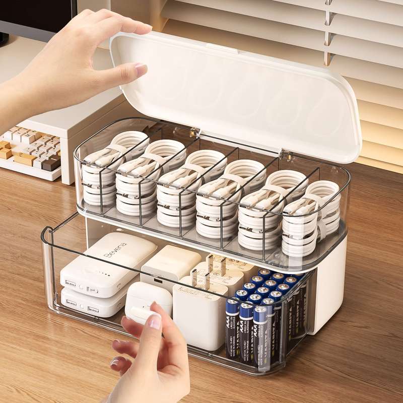 数据线收纳盒大容量电源手机充电器绕线器整理神器桌面理线集线盒