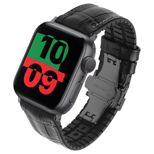 适用iwatch表带高级感苹果手表s7表带applewatch8/7男女款真皮橡胶底里鳄鱼纹潮牌替换带防汗防臭蝴蝶扣款
