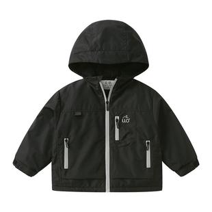 右欧男童女童连帽加绒外套户外防风防水儿童上衣徒步秋冬新款童装