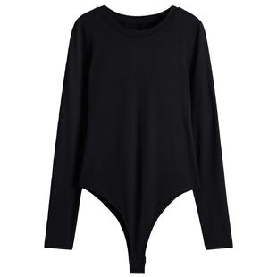 HM女装连体衣2026夏季新款细纤维长袖修身连体紧身衣1307089