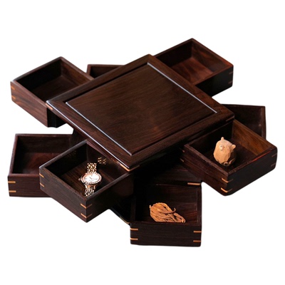 独板大红酸枝实木质旋转鲁班机关盒榫卯红木珠宝首饰盒文玩收纳盒