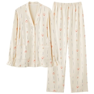 浪莎带胸垫月子服春秋纯棉产后睡衣女家居服孕妇产妇哺乳喂奶套装