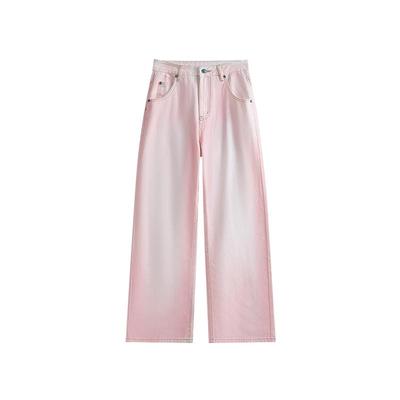 IT'S5cm美式粉色阔腿牛仔裤