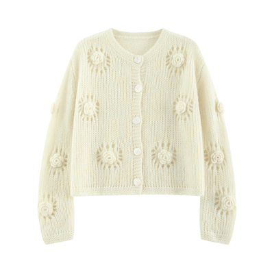 立体镂空勾花毛织开衫上衣