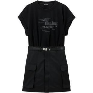 太平鸟女装夏季新款短袖T恤拼接连衣裙时尚品质短裙女