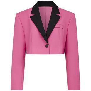 曼德诗短款西装2025秋季新款绵羊毛混纺外套气质撞色翻驳领西服女