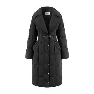 艾莱依国风羽绒服女时尚新款气质收腰长款鹅绒高级感翻领冬季外套