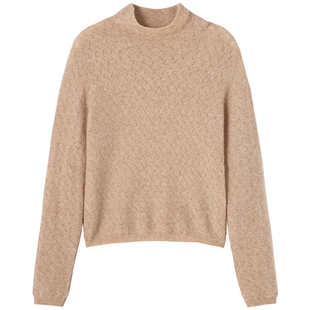 布景羊毛衫女冬季新品简约堆堆领纯色高领宽松长袖针织衫1810