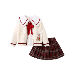 D.Bkyer女童春装套装2026新款儿童学院风jk裙子新年过年衣服毛衣